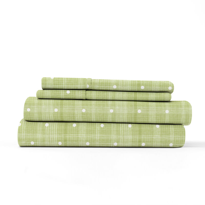 Moss Green Plaid Polka Dot Twin Microfiber Sheet Set