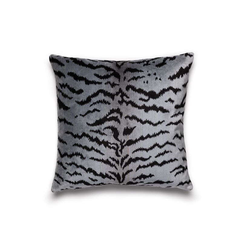 Wild Glamour Silk Pillow Cover & Insert, Blue/Black/Black Animal Print, 14" H x 22" W x 6" D