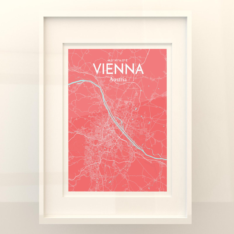 Vienna City Map In Maritime - No Frame Print, 24cm H x 18cm W x 0.05cm D