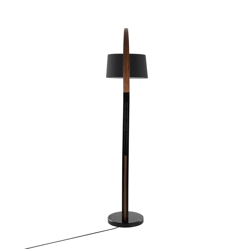 Lampe sur pied Noah Mid-Century moderne avec cadre en bois de noyer et base en marbre