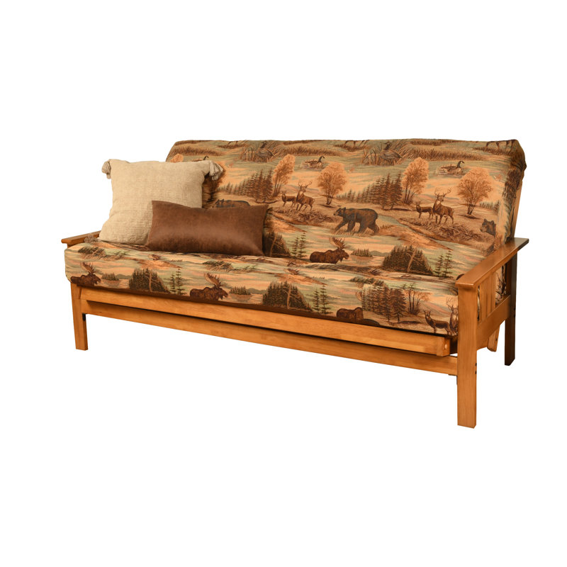 Johnte Full-Size Futon Frame and Full-Size Innerspring Mattress, Butternut, Canadian, Premium Pocket Coil