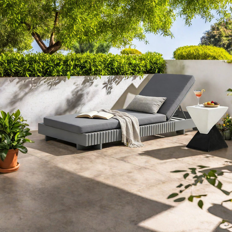 Modern Dark Grey Patio Chaise Lounge, Solid Acacia Wood For Garden