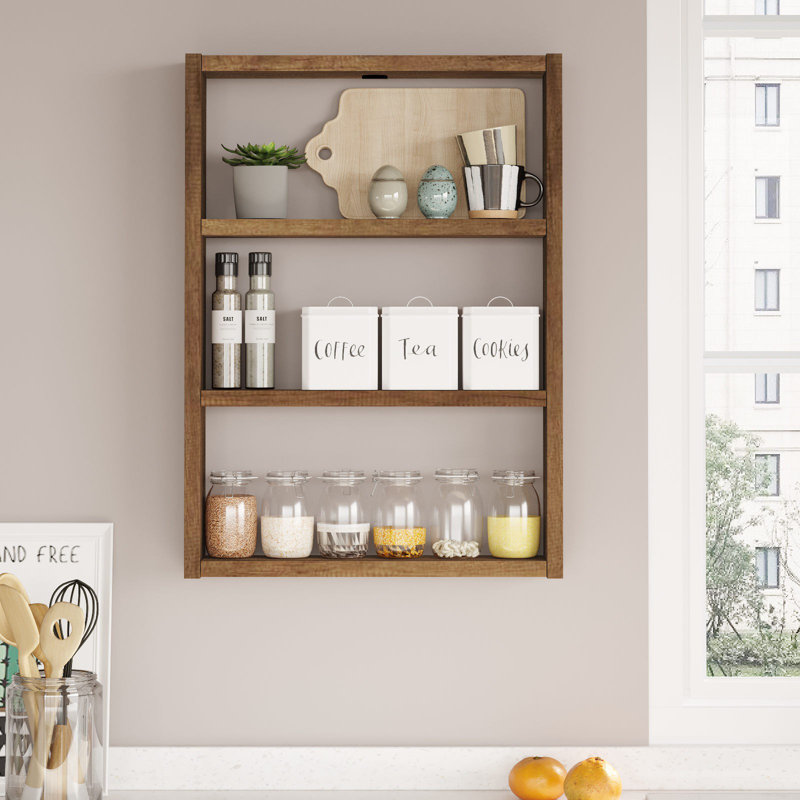 Stylish Wall Shelf, Walnut Color, 17.0 x 23.6 x 3.5 inches | 100% Melamine Coated Particle Board, Thickness: 0.7 inches | Modern Design with Multiple Shelves for Home or Office, Elegant and Functional Storage Solution
