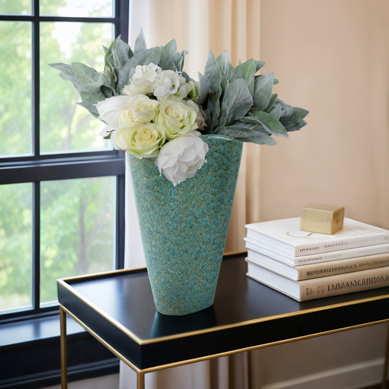 Earthenware Decorative Vase - Modern Textured Pottery, Handmade Accent Piece for Floral Arrangements, Elegant and Durable Home Decor, Stylish Centerpiece for Shelves, Tables, and Mantels