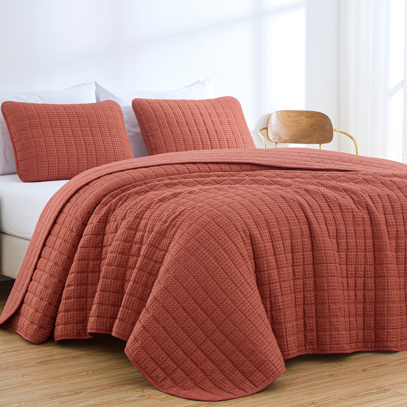Wilmer Waffle Weave Textured Quilt Set, King, Terracotta