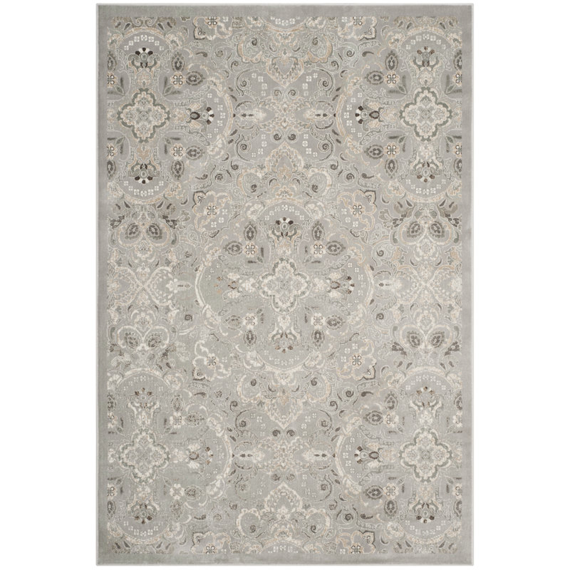 Attamore Viscose Oriental Rug in Silver, Rectangle 5'1" x 7'7"