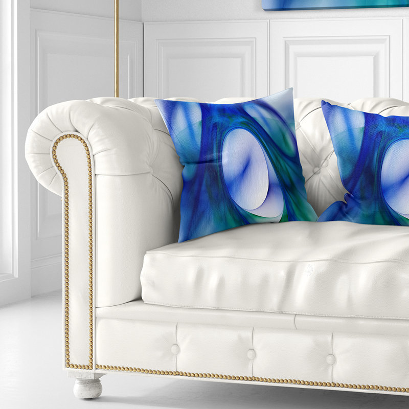 Mystic Blue Fractal - coussin imprimé abstrait, 16 po x 16 po, Coussin décoratif
