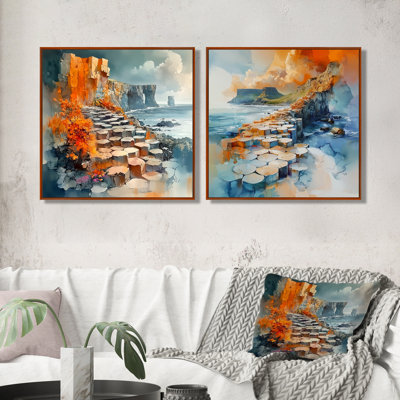 «Orange Giants Causeway Coast and Glens Ireland I», art mural traditionnel pour le salon, 2 pièces