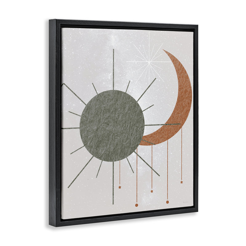 Soleil et lune dans un style minimaliste, Cadre flottant noir de jais, H 21 po x l 17 po