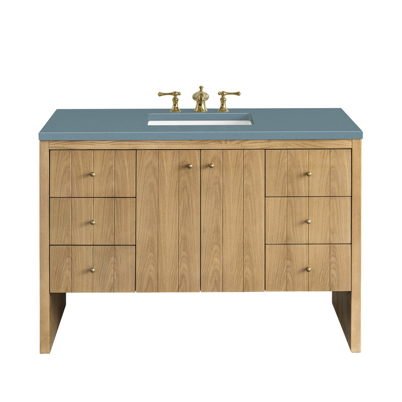 Hudson 48'' W Single Vanity, Cala Blue Quartz, 8" Widespread, Light Natural Oak