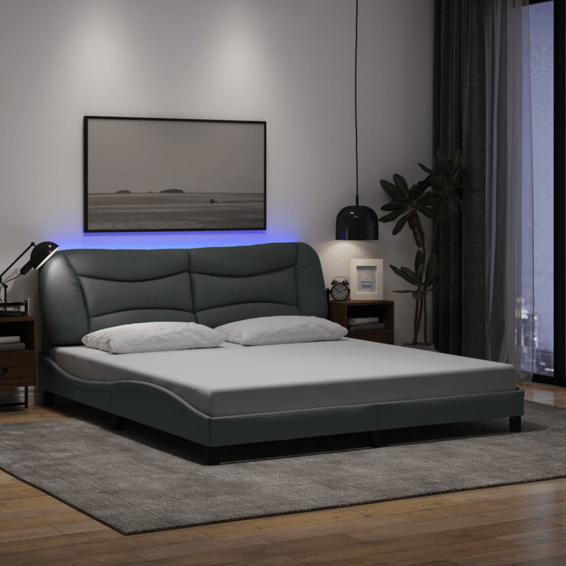 Structure de lit avec matelas DEL sans matelas Hvar gris clair 59,8 "x 79,9", Grand lit, Gris clair