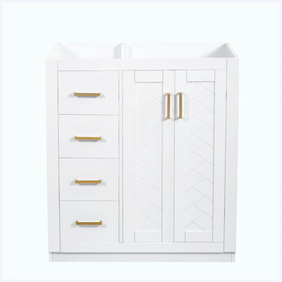 30" Solid Wood Freestanding Bathroom Vanity with 3 Drawers & Soft Closing Doors