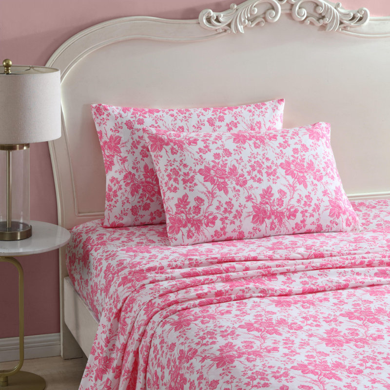Betsey Johnson Printed Novelty Sheet Sets, Betseys Toile Pink, King Sheet Set with 2 King Pillowcases