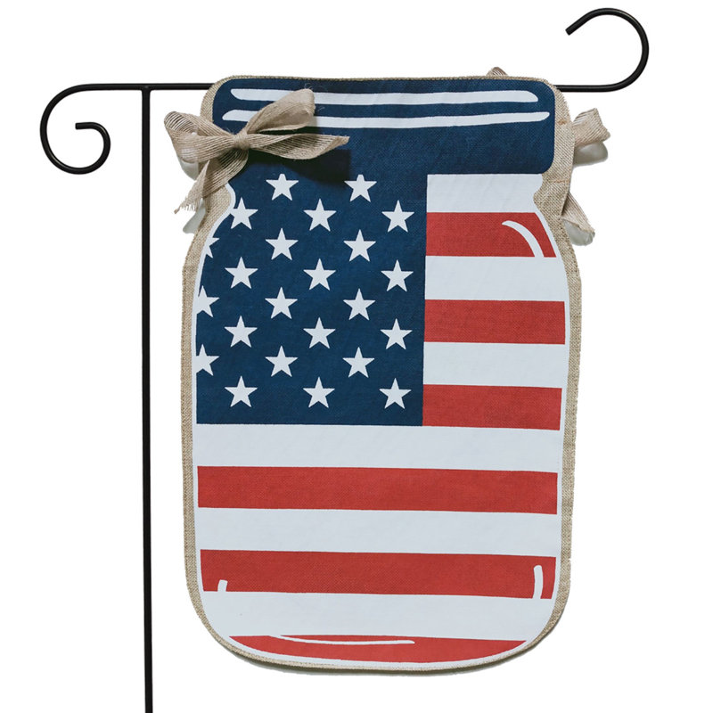 Drapeau de jardin patriotique Mason Jar Burlap, Blanc/rouge/bleu
