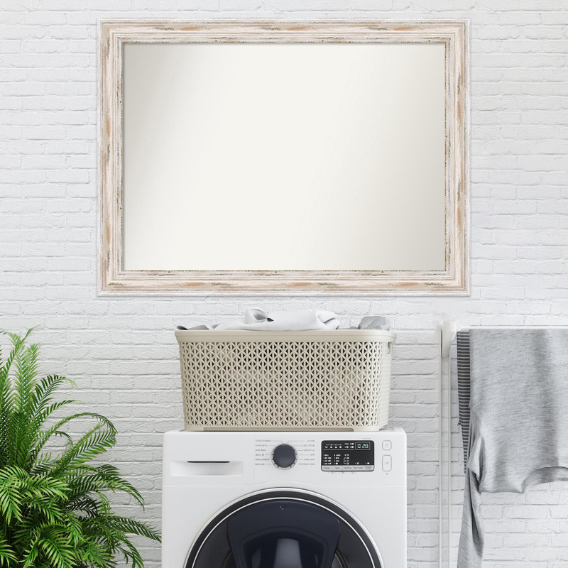 Alexandria White Wash Wood Bathroom Vanity Non-Beveled Wall Mirror, 32 " H x 43 " W