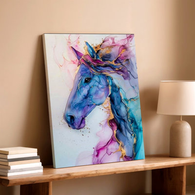 Abstrait cheval bleu moderne, reproduction d'art sur toile, abstrait maison de campagne équestre moderne, décor bleu, décor pour la maison, salon, bureau