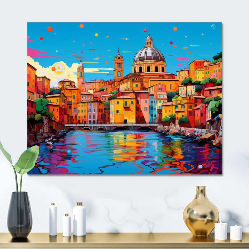 Popart Rome City I - Rome Metal Wall Art, H 16 po x l 32 po x P 1 po