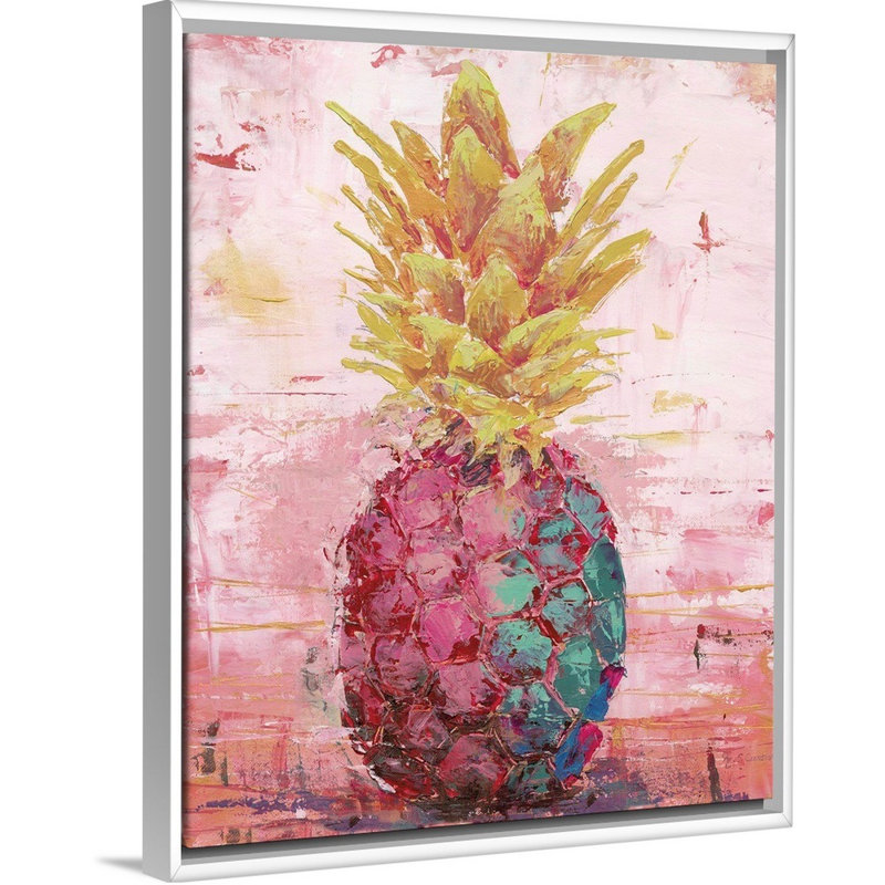 «Painted Pineapple I» par Marie Elaine Cusson, reproduction d'art sur toile, H 16 po x l 13 po x P 1,75 po, Cadre blanc