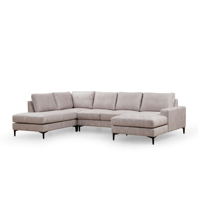 Élégant canapé d'angle, tissu beige, 78,7 po x 123,6 po x 59,1 po | Structure en bois de hêtre et en carton, 100% polyester | Coussins fixes avec mousse grise douce et mousse de silicone | Conception élégante et durable pour les espaces de vie modernes