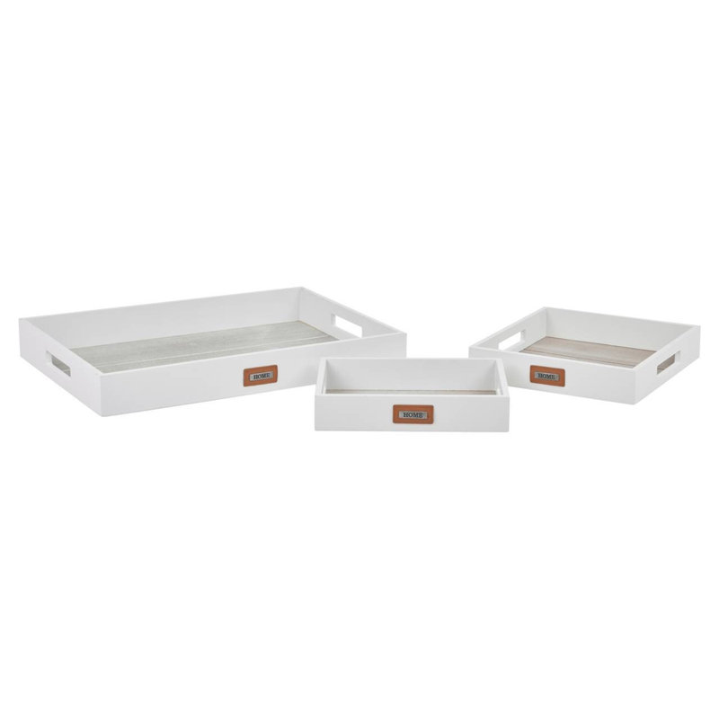 Wood Tray - Set of 3, White