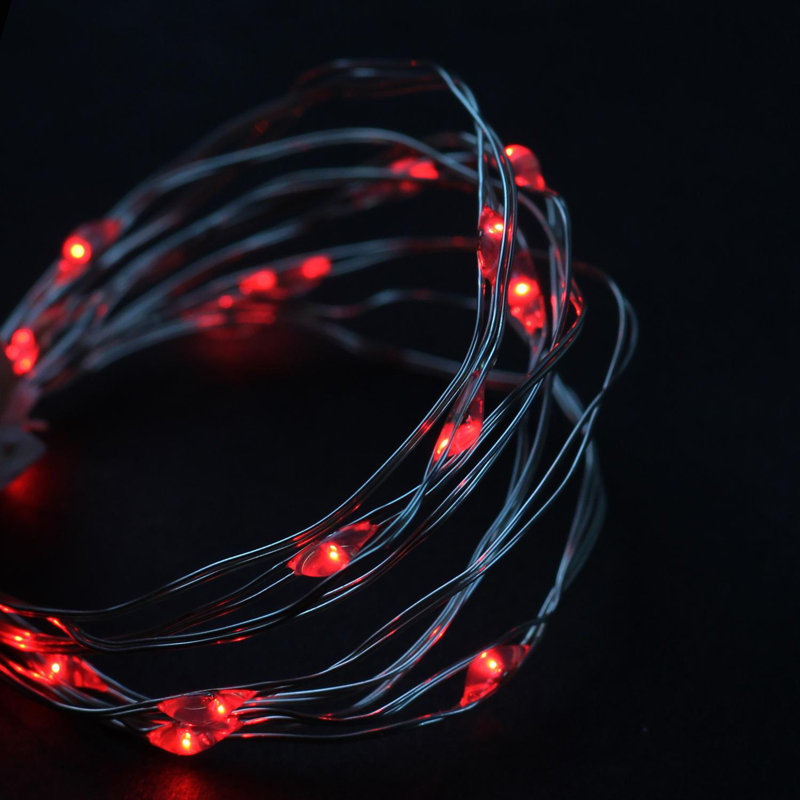 18 micros lumières de Noël féeriques à piles rouges - fil d'argent 4,25 pi