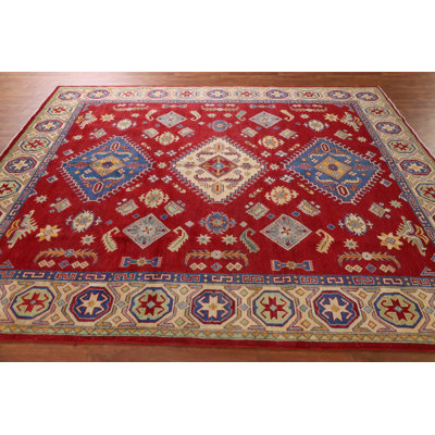 Red Geometric Wool Kazak Oriental Area Rug 8x10