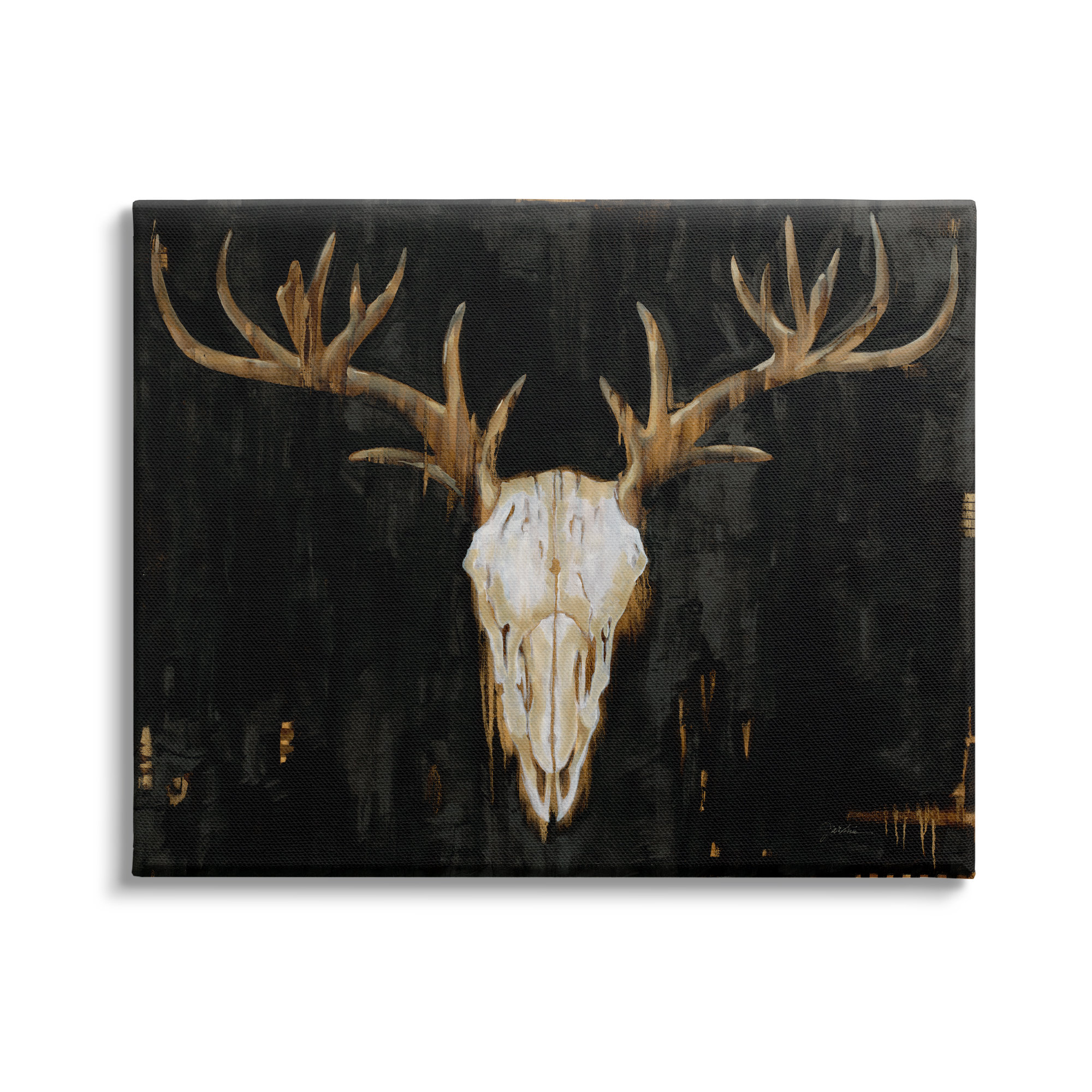 Stupell Industries Deer Antlers Skull Dark Rustic Animals \u0026 Insects Painting Gallery Wrapped Canvas Print Wall Art, image size:2000x2000