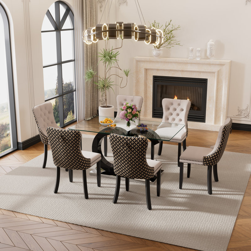 Ensemble de salle à manger rectangulaire Yamil L 63 po x l 35,43 po, Beige, Noir