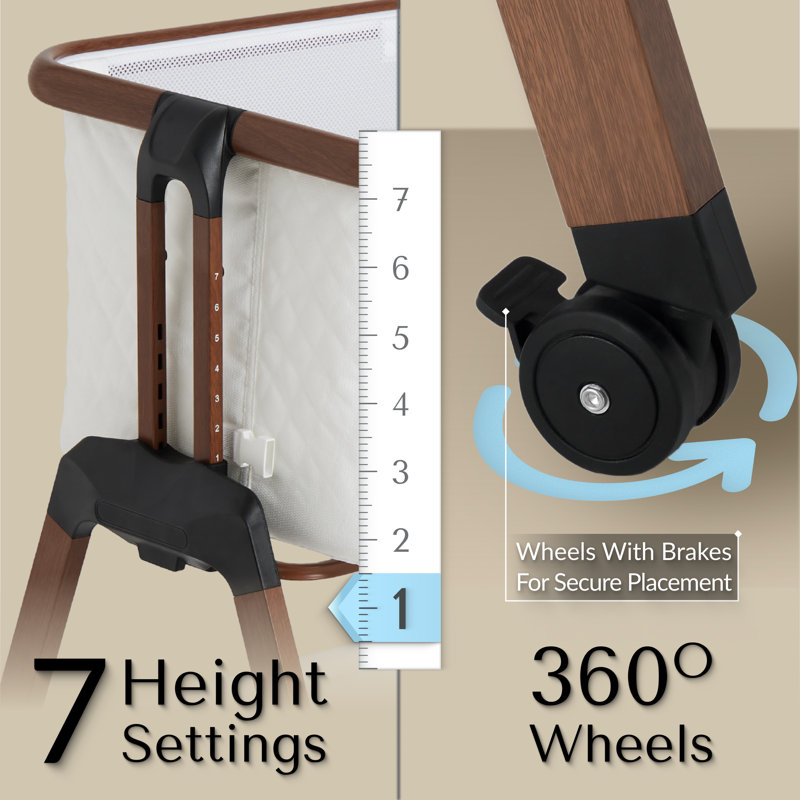 Bedside Cot with Mattress and Stand, Brown Wood/Dark Brown Wood