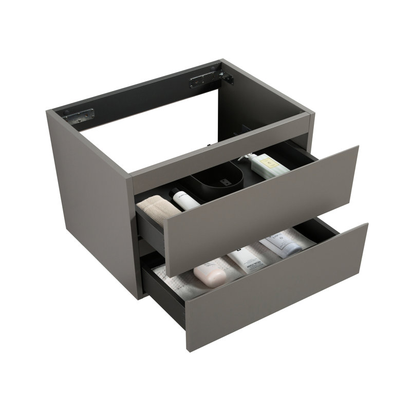 Armoire murale grise sans lavabo - Aménagement à deux tiroirs