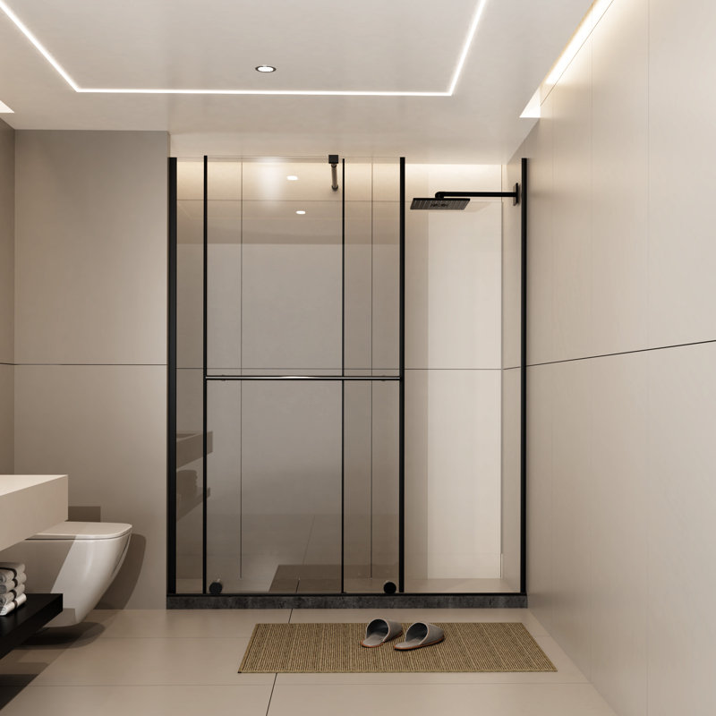 Porte de douche en verre H 72 po x l 30 à 60 po, verre trempé de 1/4 po d'épaisseur, poignée en acier inoxydable, barre de soutien noire, moustiquaire, moderne et fonctionnel, porte à moustiquaire, double usage, robuste