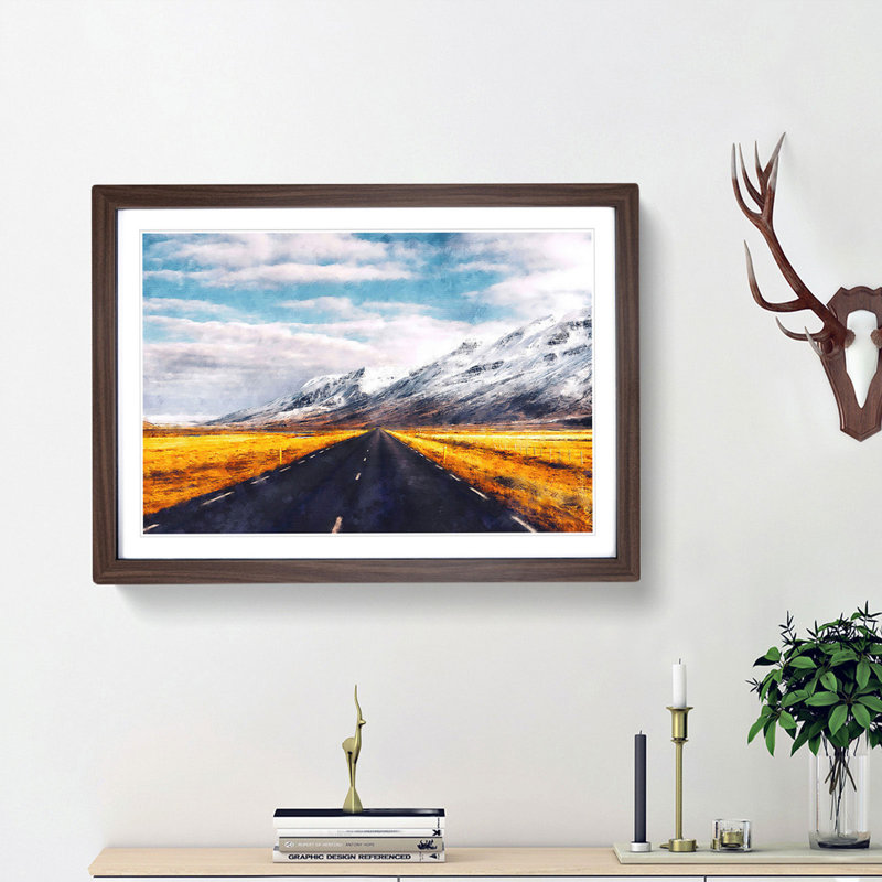 Road to the Mountains in Iceland - Framed Print, Walnut Framed, 62cm H x 87cm W x 2cm D