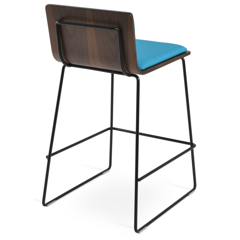 Tabourets Corona, Noir, Laine turquoise, Tabouret de comptoir (siège d'une hauteur de 24 p