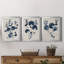 Bleu marine et feuilles de lin II - ensemble de 3 peintures sur toile encadrées-1815478782-1815478780
