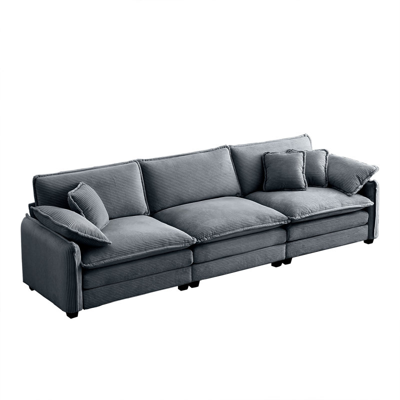 Majlis Corduroy 3-Seater Sectional Sofa with Pillows & Cushions