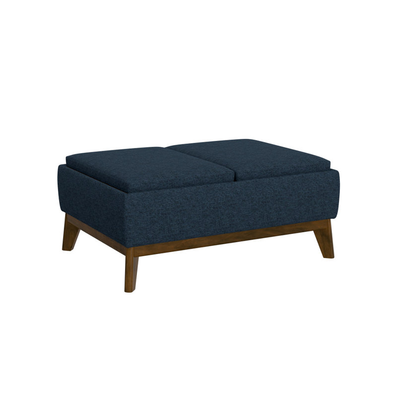 Repose-pieds de rangement avec coussins réversibles Rudi, Bleu denim