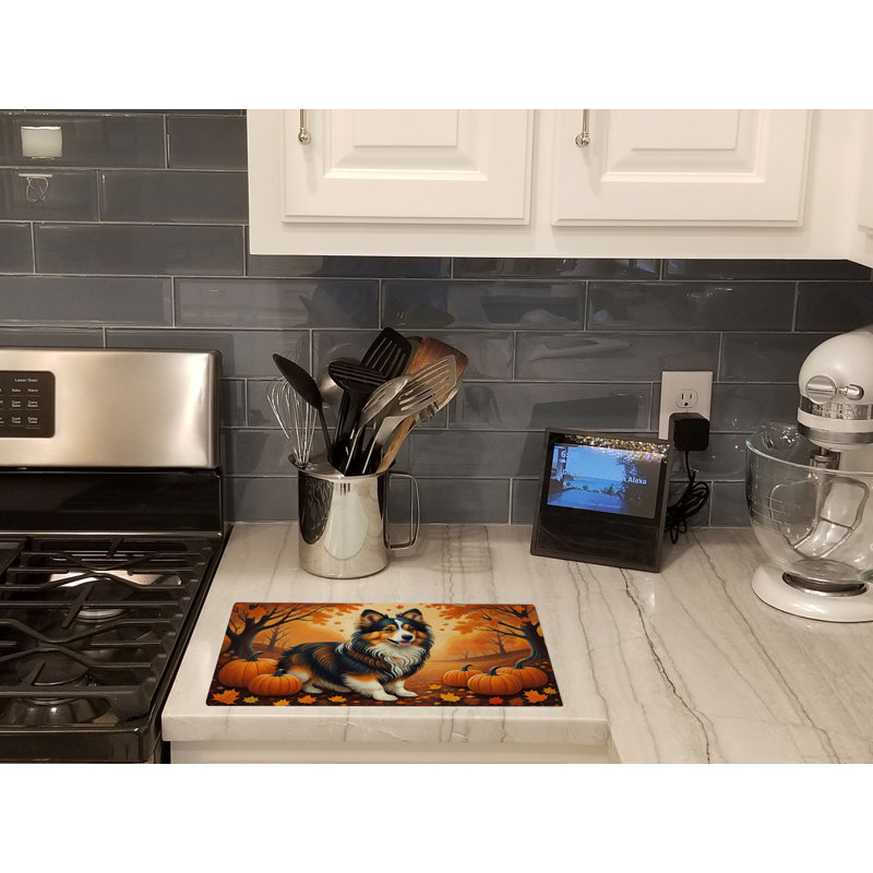 Sheltie Fall Glass Cutting Board Large