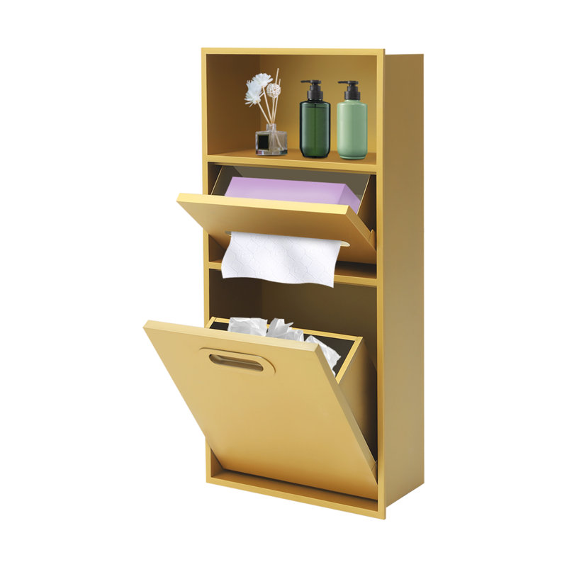 3-Tier Stainless Steel Recessed Storage Cabinet, Wall Recessed Cabinet, Gold