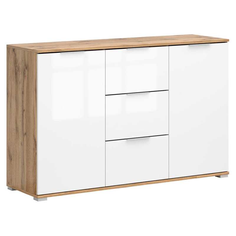 135 cm W Display Cabinet China Cabinet, Oak Wotan/White Gloss