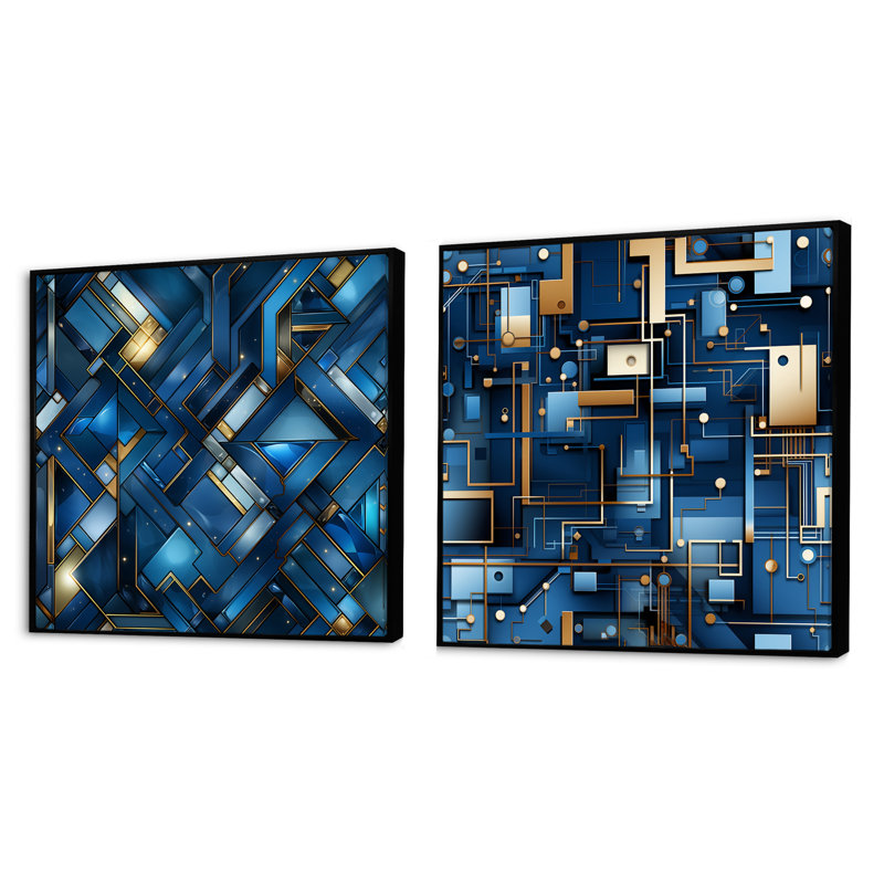 Corvetta - Ensemble de 2 collages carrés à formes abstraites, Cadre flottant noir, H 16 po x l 33 po