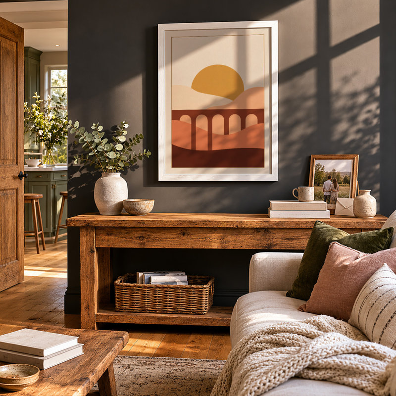 Viaduct at Dusk Mid-Century - Framed Print, A4 - 29.7 x 21.0 cm, White