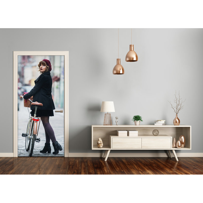 Woman On Bicycle Door Decal