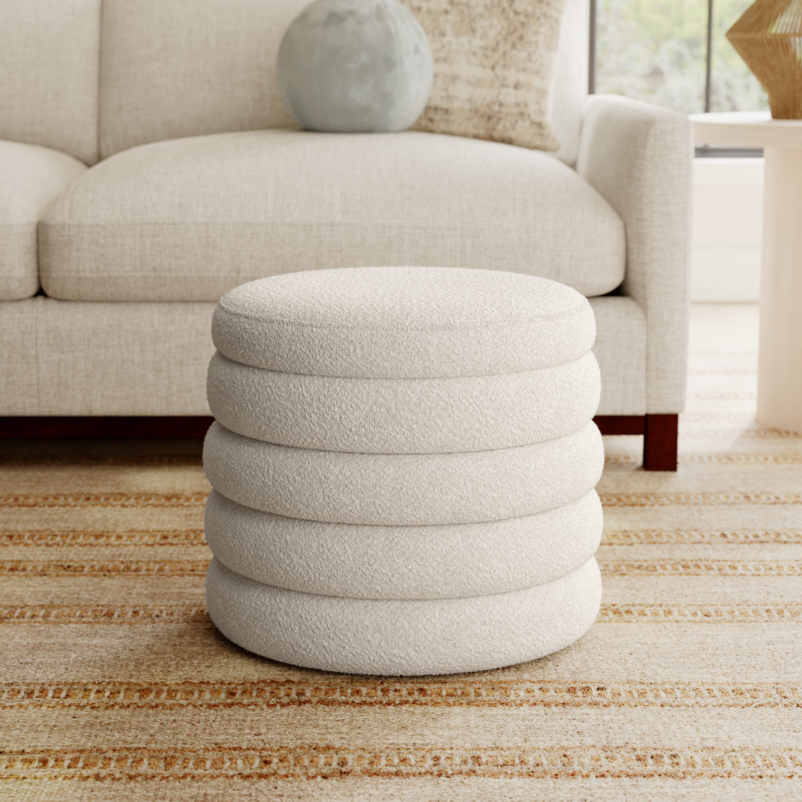 Helene Upholstered Storage Ottoman, Ivory Boucle