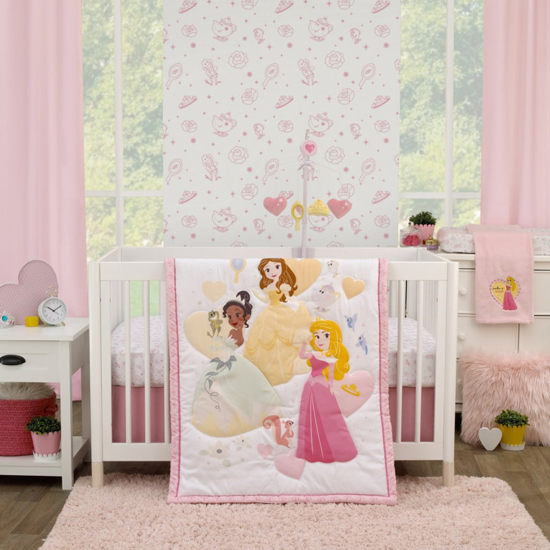 White and Pink Princess Print Toddler Crib Sheet