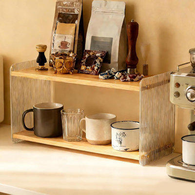 2 Tier Wood and Acrylic Counter Organizer Shelf, Coffee Mug Storage Rack