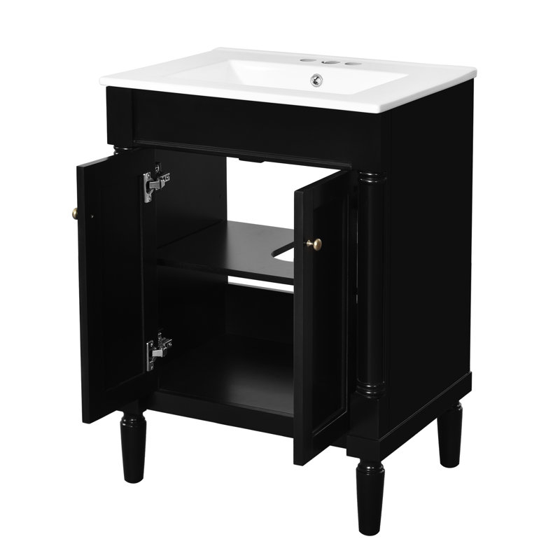 Armoire de salle de bain 24 po avec lavabo, 24 po, moderne et sophistiquée, 2 tiroirs, rangement pratique, Noir