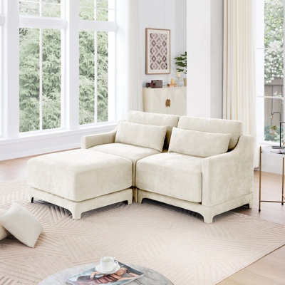 Elegant Chenille Upholstered Sofa with Ergonomic Design and Matching Ottoman for Ultimate Comfort and Versatility