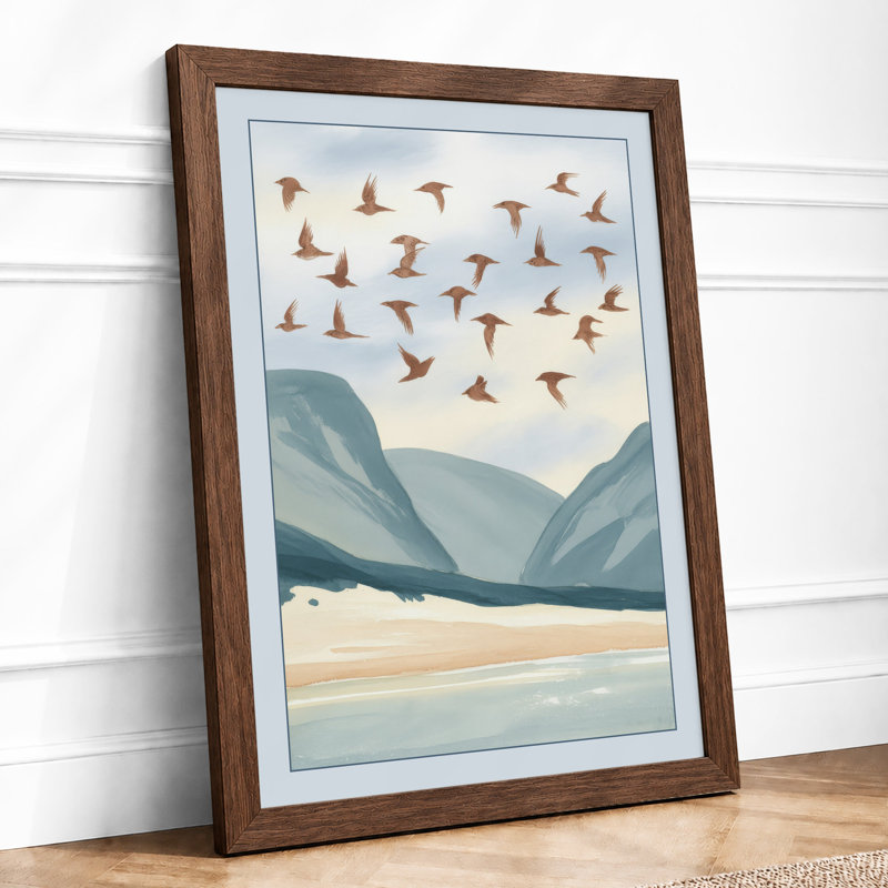 Birds Over Mountains Minimalist - Print, Walnut, A4 - 29.7 x 21.0 cm