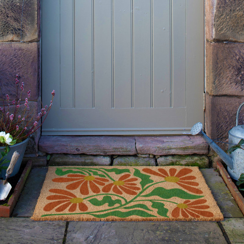 Quirky Floral Pattern Coir Doormat, 60cm W x 90cm L