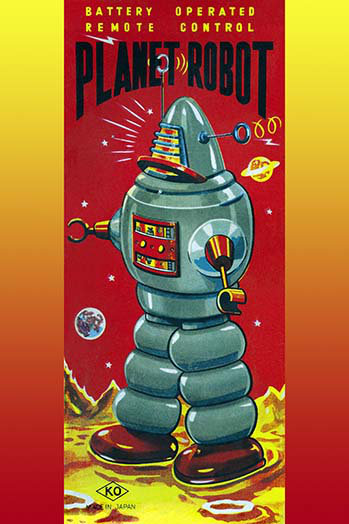 « planète robot », affiche rétro, H 30 po x l 20 po x P 1,5 po